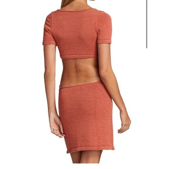 𝅺NWT Cult Gaia "Billie" Orange Knit Cutout Cap Sleeve Mini Dress Size Large - Picture 2 of 10